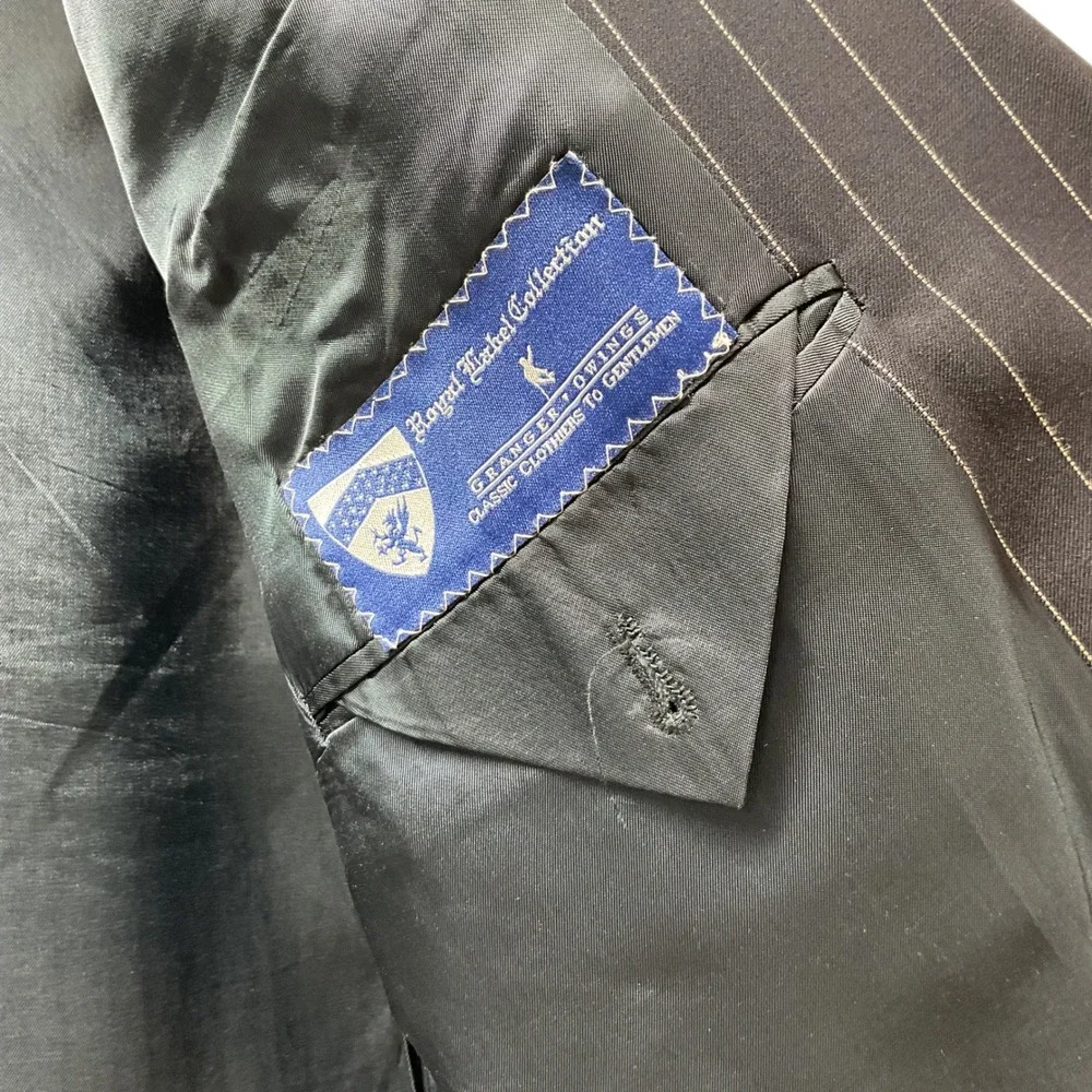 Granger Owings Royal Label Navy Pinstripe Wool Blazer Tailored Suit Jacket 42R